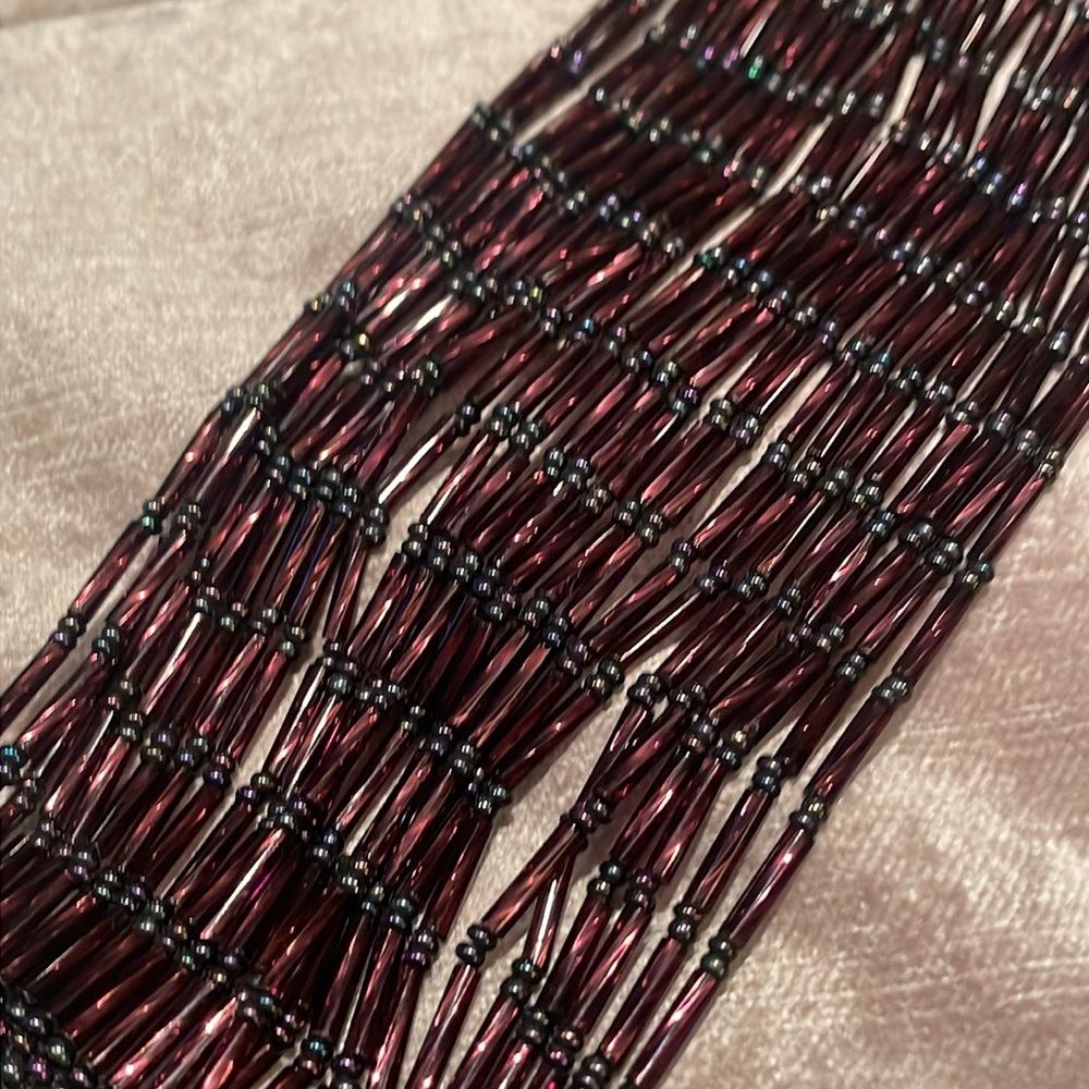 Burgundy Wine Beaded Liquid Style Bracelet 7.5”